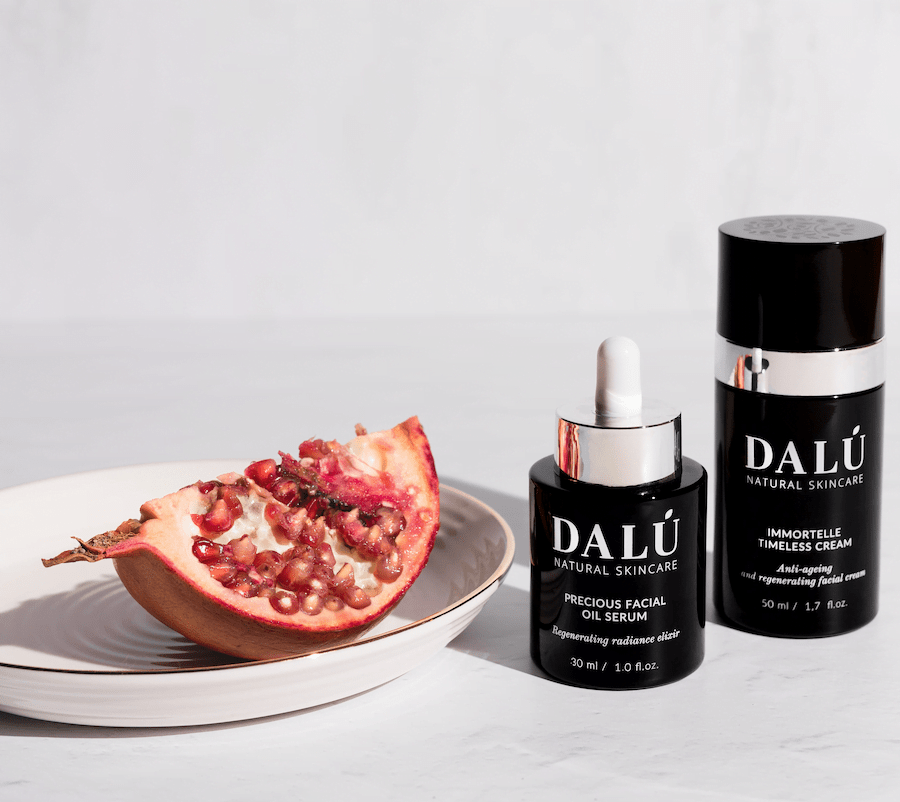 Pomegranate Blog Dalu Natural Skincare, Immortelle timeless cream and Precious facial oil serum Pomegranate Blog Dalu Natural Skincare, Immortelle timeless cream and Precious facial oil serum